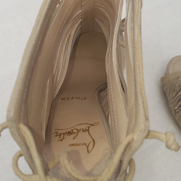 Christian Louboutin Open Toe Beige Suede Boots Size 40 EU/ 10 US - Picture 12 of 16